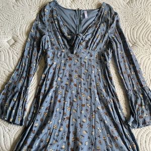 Blue Long Sleeve Floral Dress